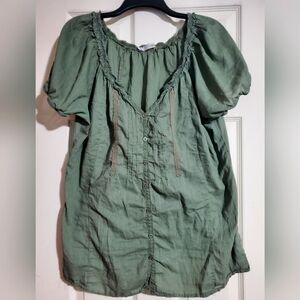 Maurice Olive Green Cotton Peasant Blouse Size 1